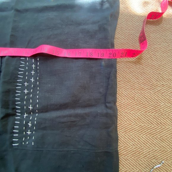 Black linen sashiko stitch tunic dress with pockets - handmade by Zoe Loomis - Picture 14 of 16